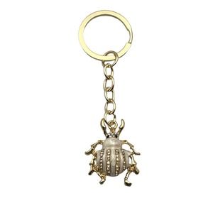 Evenchae Cute Beetle Bug Keychain, Faux Pearls & Rhinestones, 3.5"L